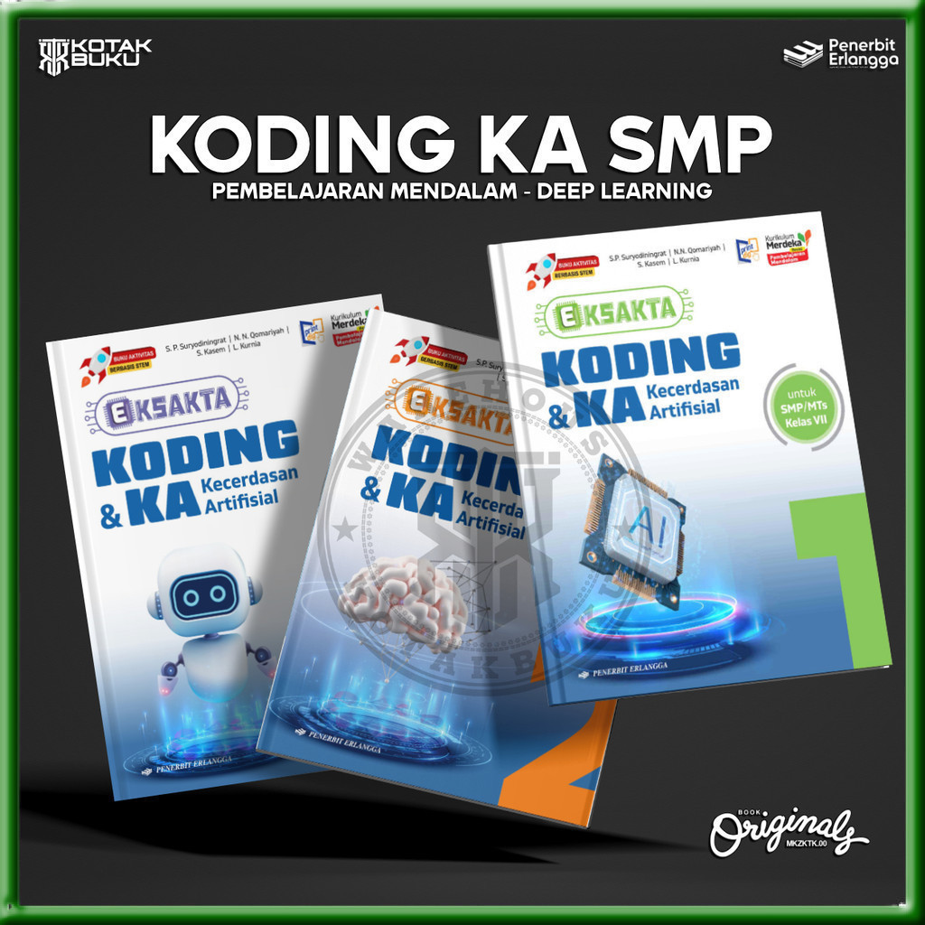[ Erlangga ] Buku Eksakta Koding kelas 7 8 9 SMP / MTS / Koding SMP / Pembelajaran Mendalam / Deep L