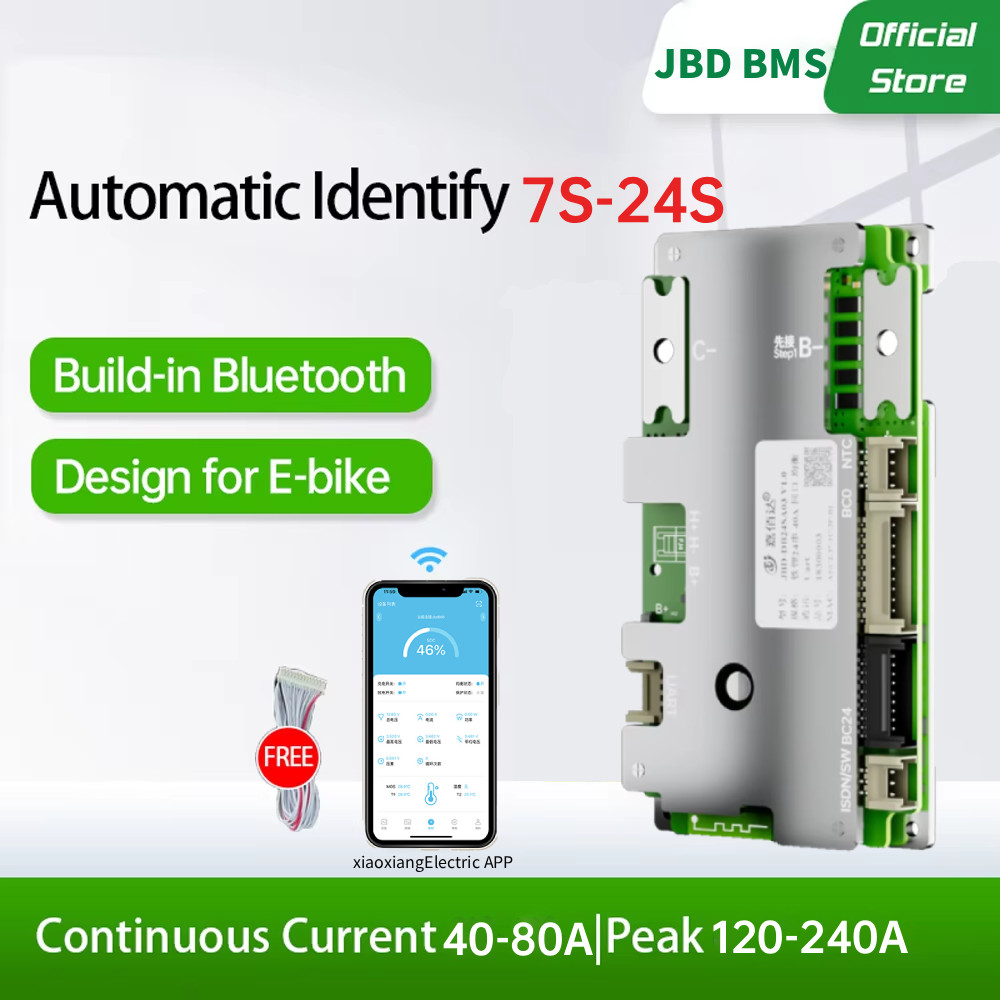 JBD BMS 7S-24S BMS Pintar dengan Bluetooth Terintegrasi 8S 24V 10S 36V 16S 48V 60V 20S 24S 72V 40A 5