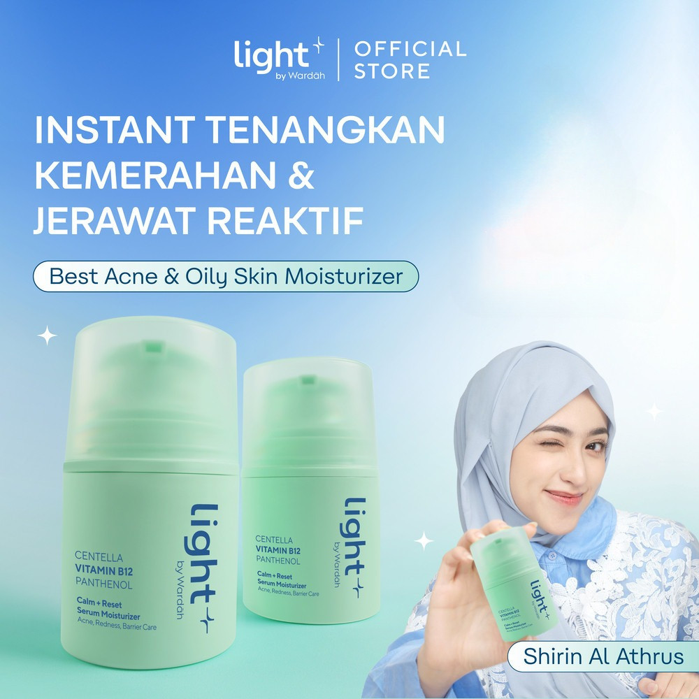QEILA - LIGHT+ by Wardah Vitamin B12 Calm + Reset Serum Moisturizer 30 gr | Pelembap Wajah untuk Kul