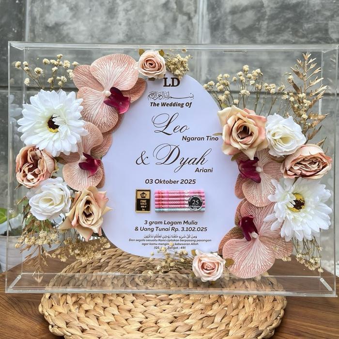 Bingkai mahar pernikahan Rustic ukuran  30x40 Frame Bunga - Linting