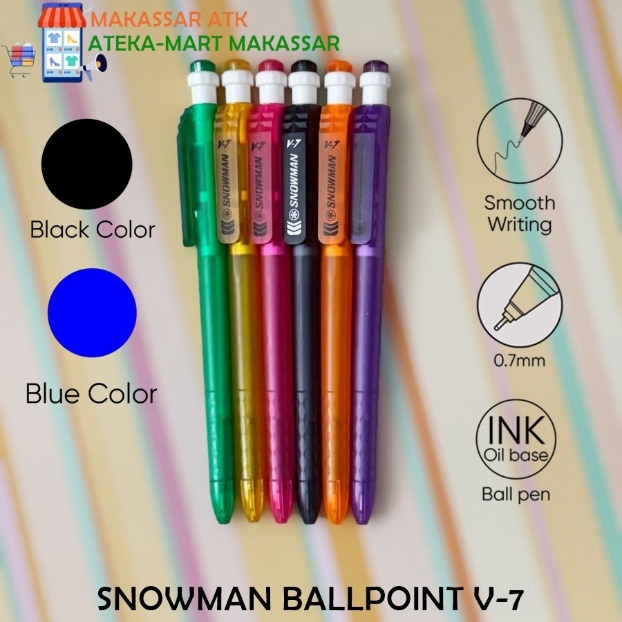 [1 PCS] SNOWMAN BALLPOINT V-7 PENA CETEK HITAM BIRU