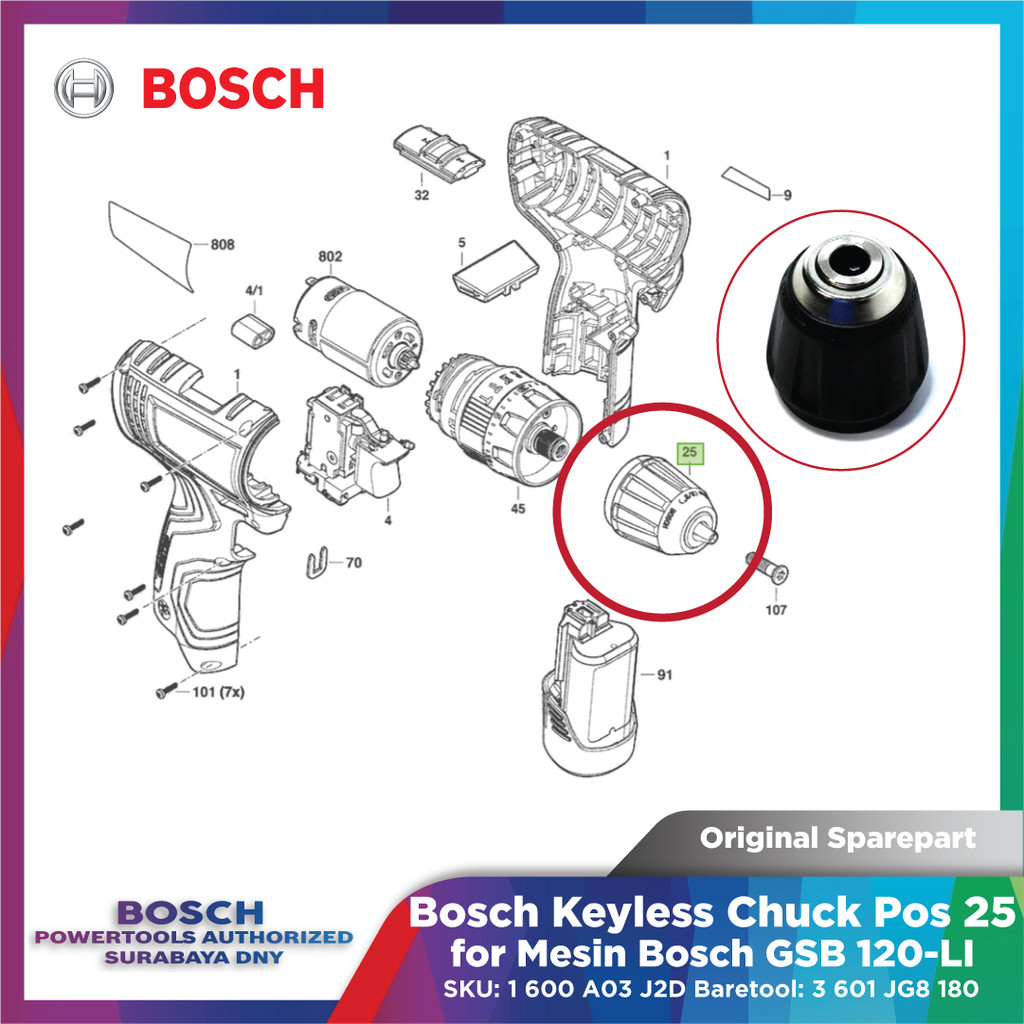Original Sparepart Keyless Chuck Pos No 25 for Mesin Bosch GSB 120-LI