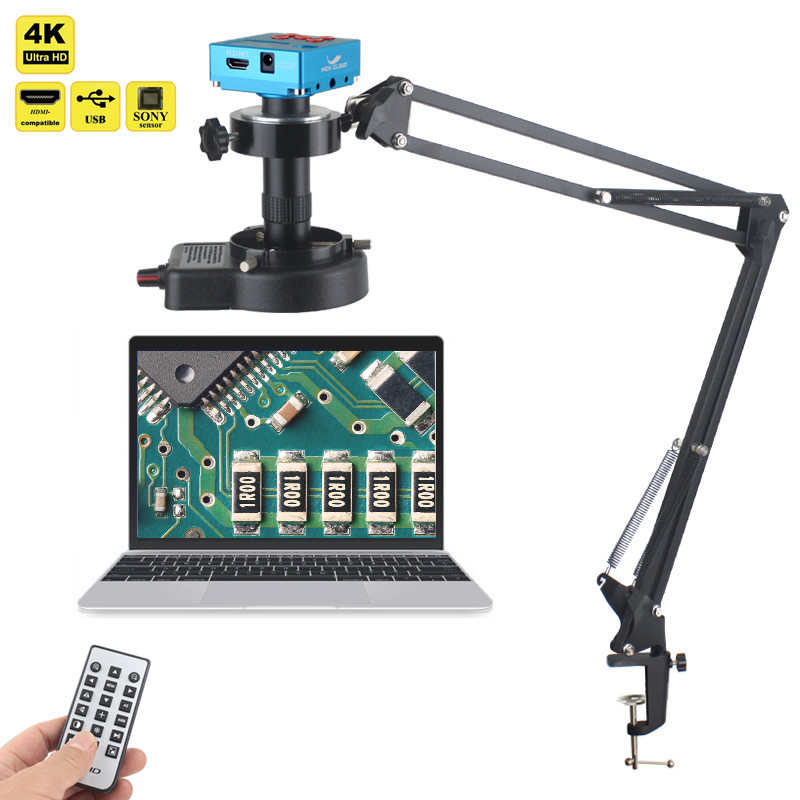 Mikroskop 4K 48MP untuk Elektronik, Kamera Mikroskop Digital, Lensa Opsional 1-150x, Lampu LED, Brak