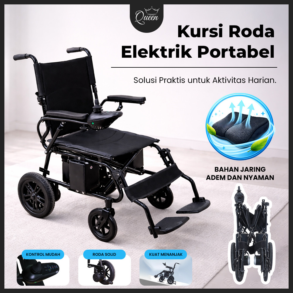 QG Kursi Roda Elektrik Lipat Otomatis Ringan untuk Dewasa & Lansia