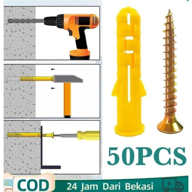 50set Angkur Skrup Baut Vischer Set Sekrup Dinding Tembok Angkur Baut Tembok Sekrup Dinding Tembok