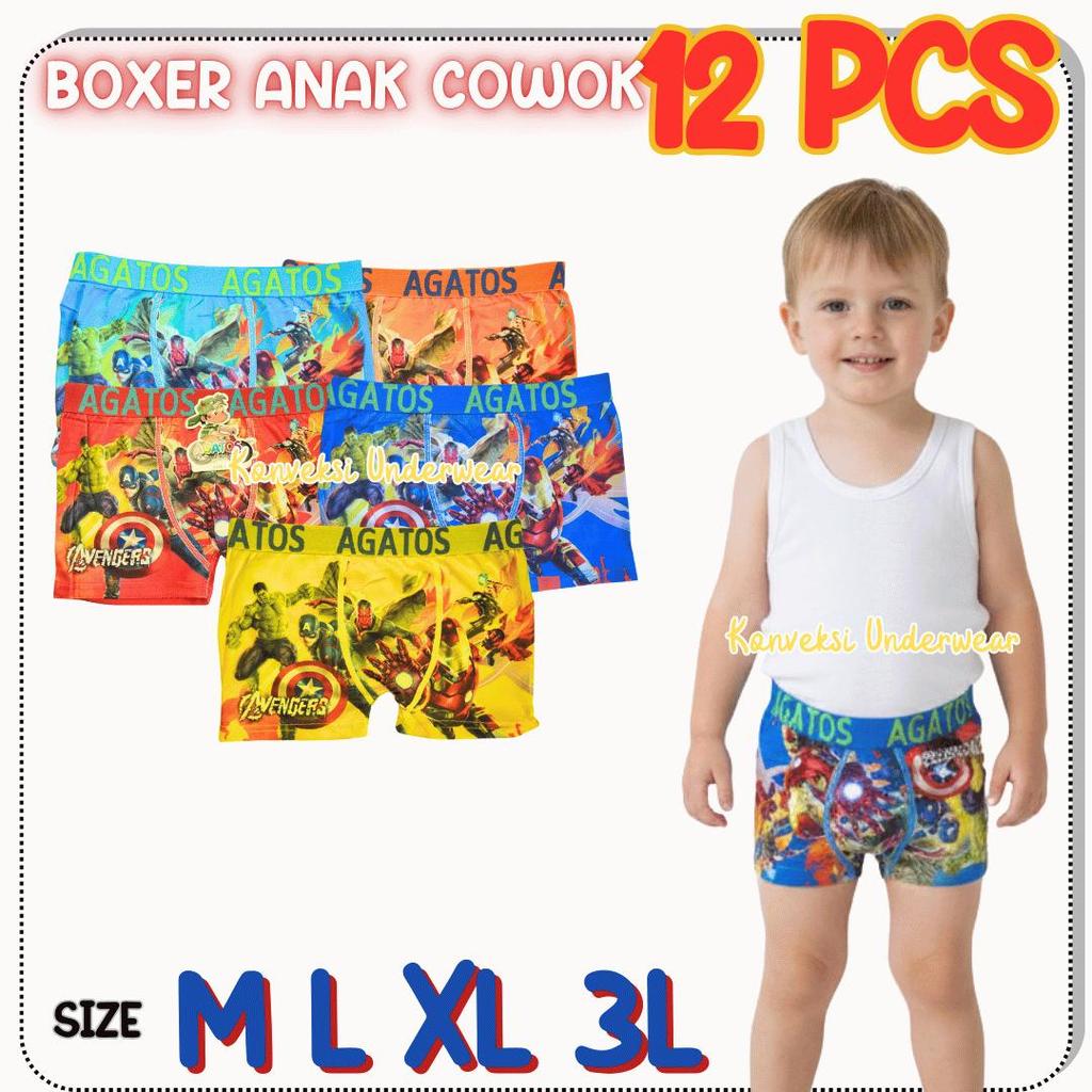 12 PCS BOXER ANAK LAKI - LAKI USIA 3-10 TAHUN