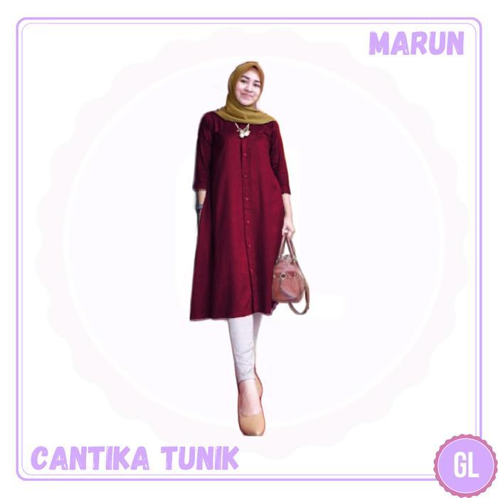 cantika tunic/baju atasan tunik/baju tunik/baju muslim wanita terbaru - MAROON, XL