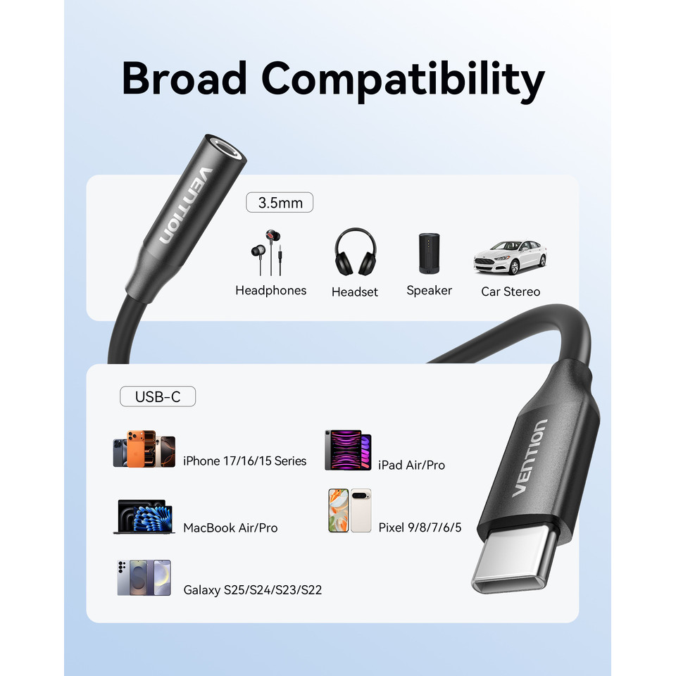 Vention USB Type C to 3.5mm Jack Earphone Adapter Headphone USB C Cable Audio Adapter with DAC For i