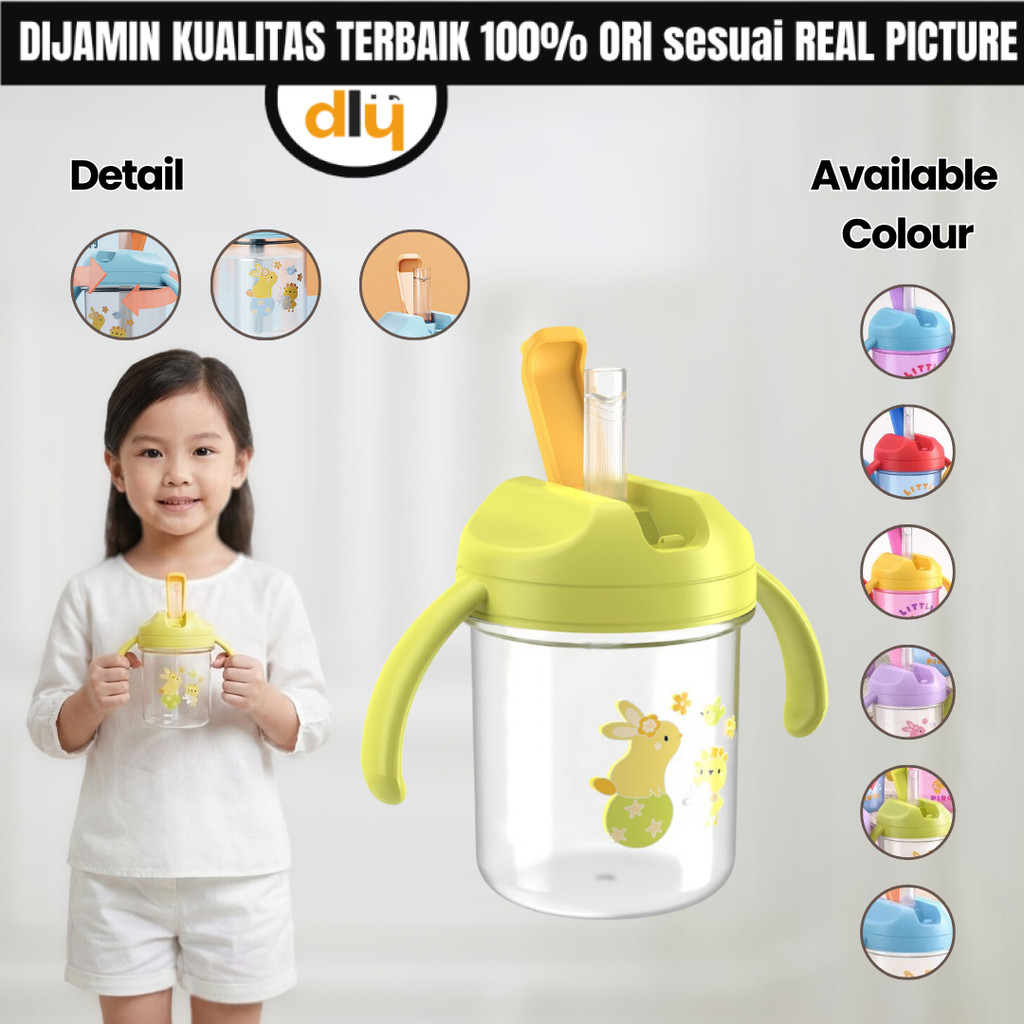 DLY Gelas Botol Minum Sedotan Susu Mug Anak Perempuan Karakter Plastik Lucu Anti Tumpah Aesthetic