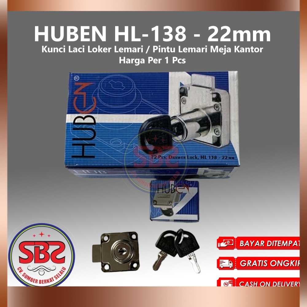 HUBEN HL-138 Kunci Laci Huben Lubang 22mm - Drawer Lock HL138-22 mm-Kunci Lemari Kunci Loker Drawer