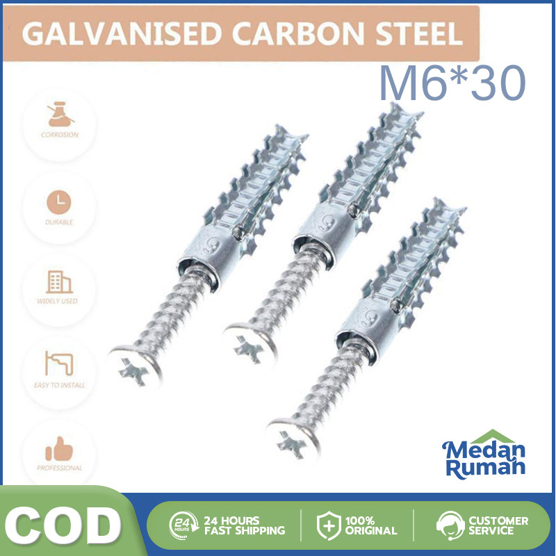 100set M6x30 Angkur Baut Tembok Sekrup Wall Anchor Tembok Sekrup Dinding Tembok Angkur/Tembok Sekrup