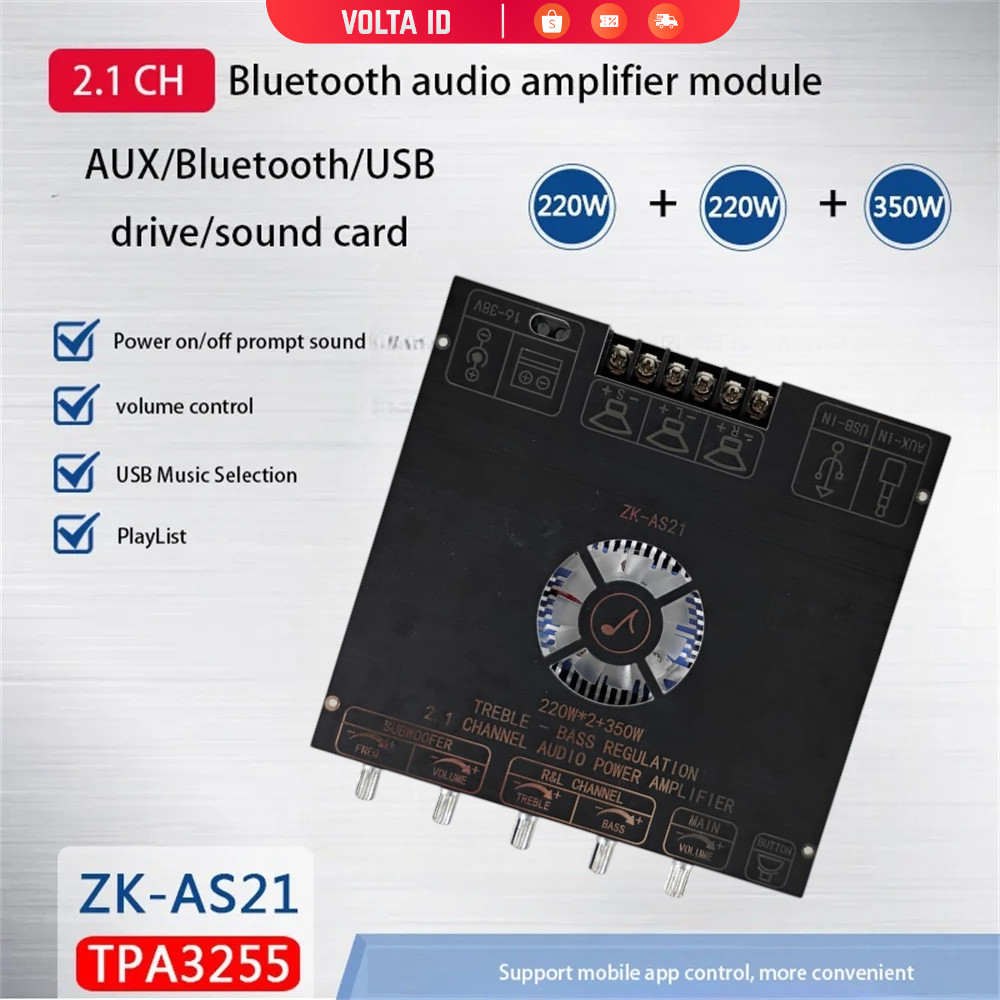TKXEC Amplifier Board Audio Bluetooth USB 2.1 Channel DIY - ZK-AS21