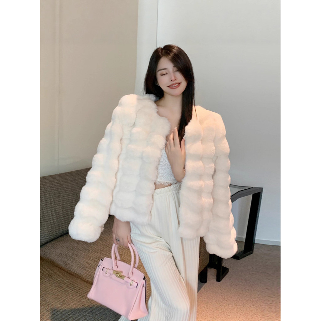 Fox Fur Autumn Winter Stylish Women's Fur Coat Short Thickened Rex Rabbit Fur Feel Thickened Coat