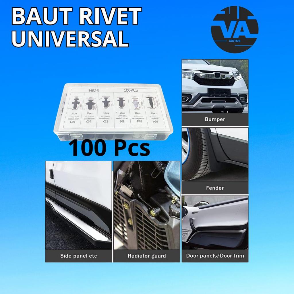 100pcs Baut Rivet Mobil Universal Klip Bumper Baut Body Plastik Mobil Universal Mobil Baut Plastik