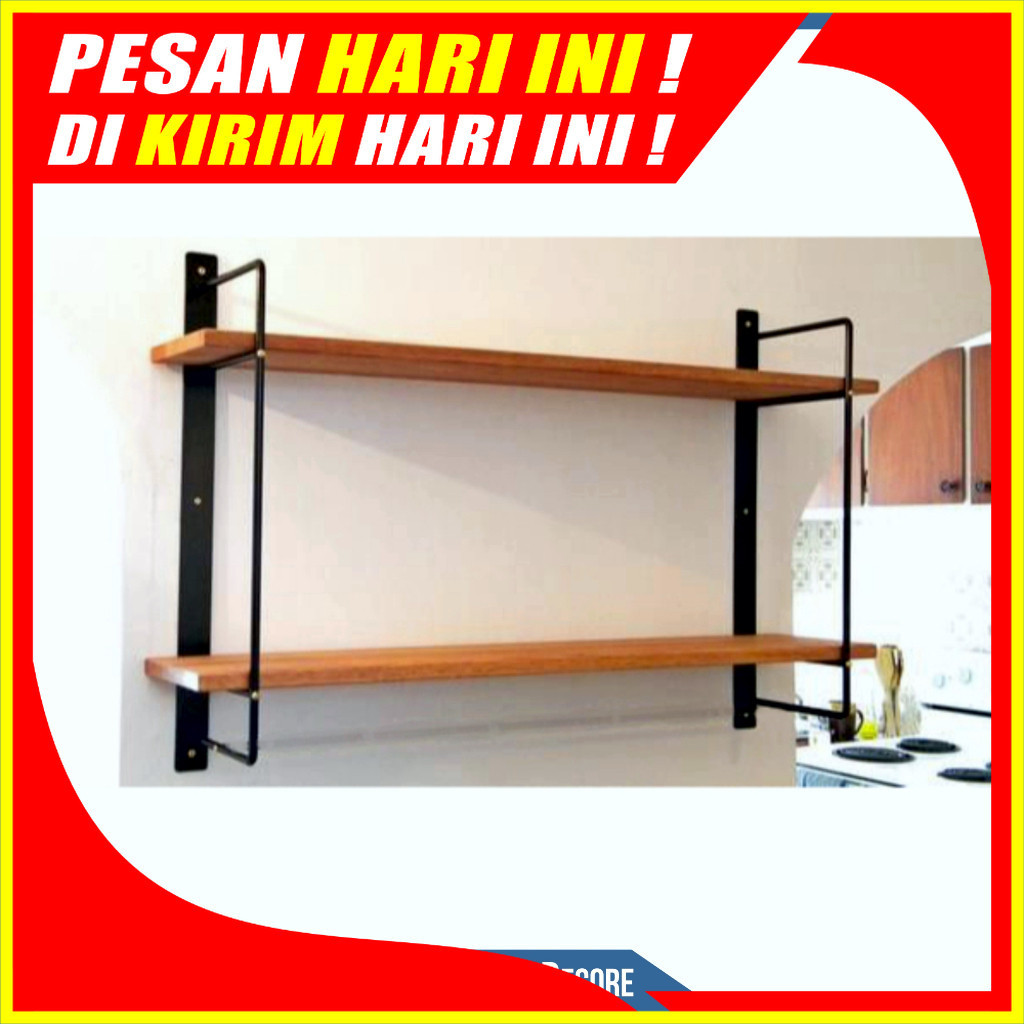 (H171) Rak Vintage Retro Gaya Rustik 2 Tingkat Lebar 14cm Termurah Tempel Dinding Rak Buku Aksesoris