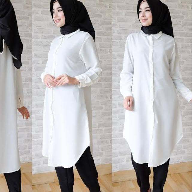 TUNIK PUTIH |KEMEJA TUNIK PUTIH POLOS|ATASAN WANITA |BAJU WANITA MUSLIM WANITA |
