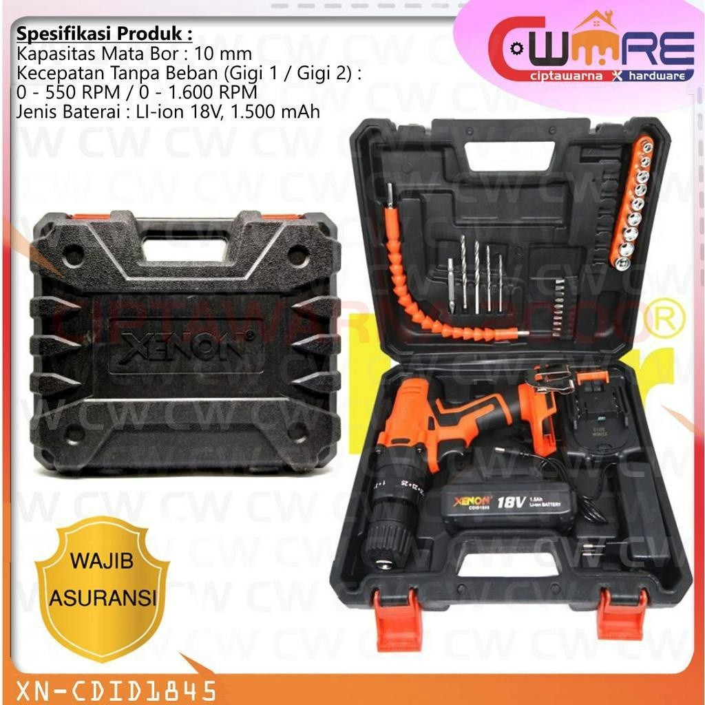 XENON CDID 1845 Bor Listrik Tembok Beton Cordless Impact Drill CWK