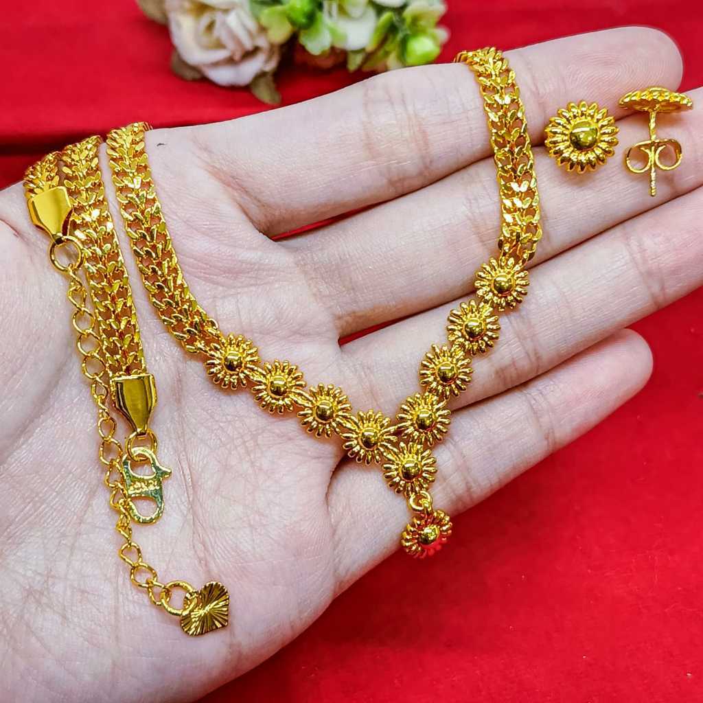 Kalung Free Anting Elegant Berlapis Emas 24k Gold Persegi Fashion Emas Hongkong Rantai Wanita Korea 