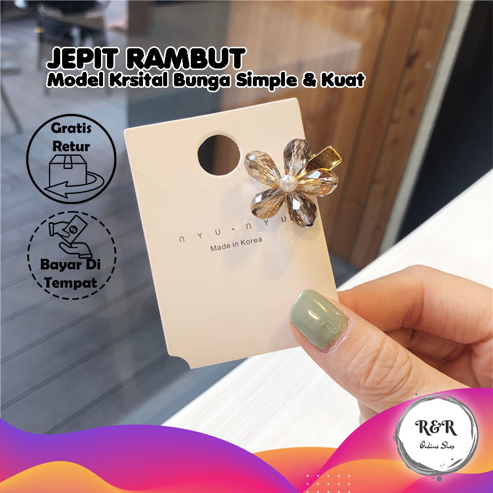 Rambut Bunga Kristal Premium Hair Clip Elegan Motif Bunga Kristal Coklat Jepit Rambut Fashion Bunga 
