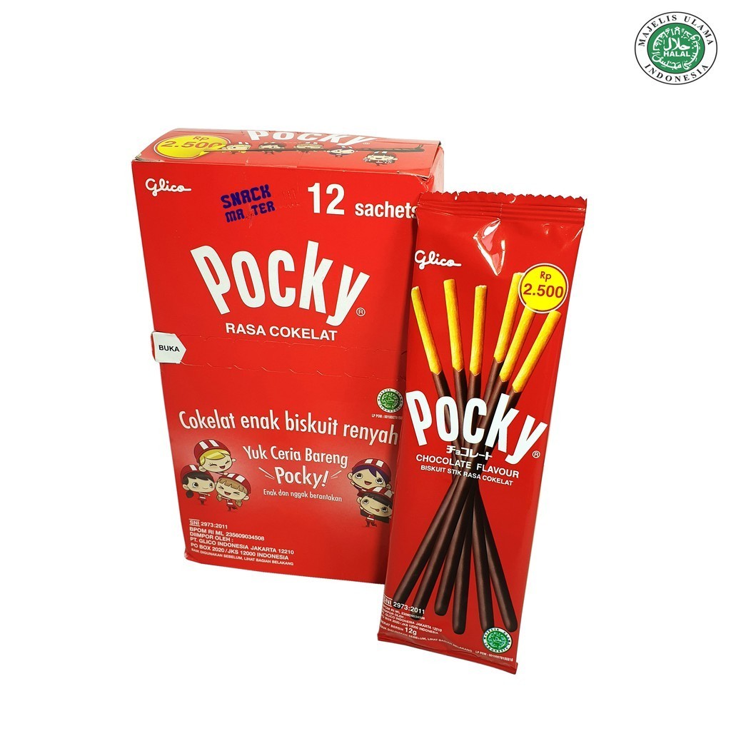 GLICO POCKY SINGLE DUS ISI 12 PCS COKLAT STRAWBERRY CHOCOLATE MAKANAN RINGAN CEMILAN ANAK GROSIR MUR