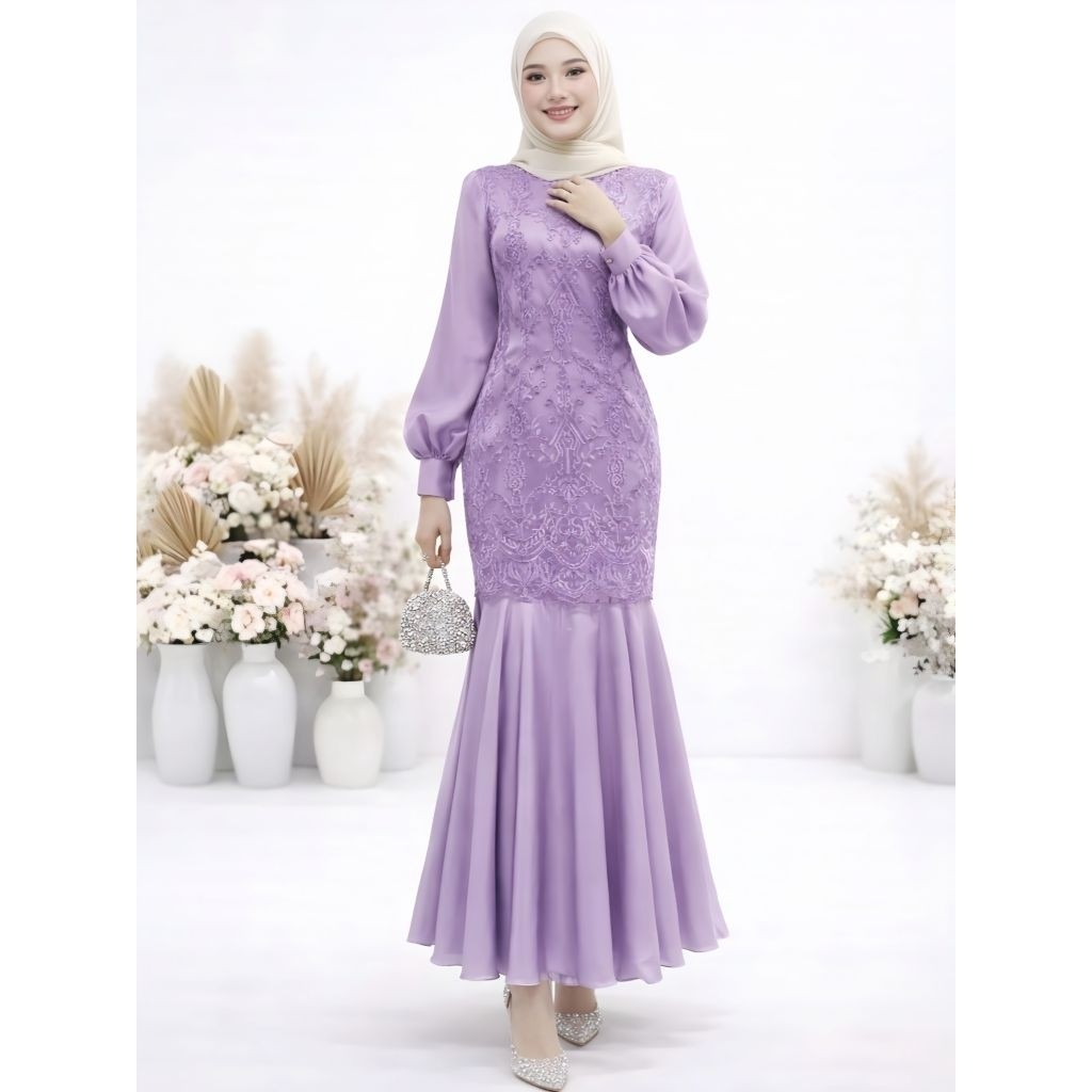 Gamis Modern Elegan Kondangan Lebaran Dress Pesta Brokat Muslimah Lengan Panjang Cl
