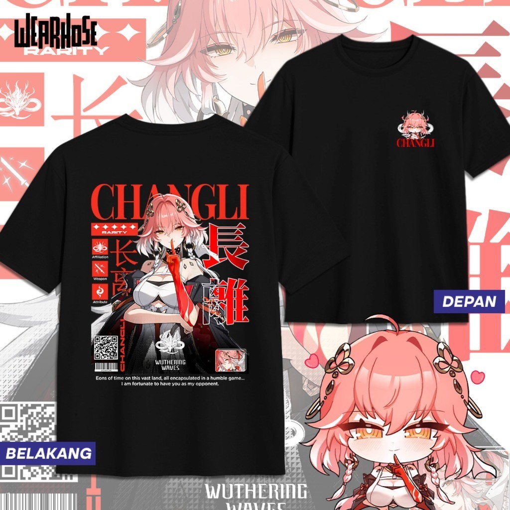 KAOS CHANGLI WUTHERING WAVES CHANGLI WUWA DB Kaos Anime Game Unisex Pria Wanita Atasan