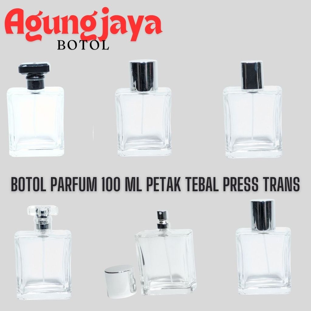 Botol Kaca Parfum 100 Ml Petak Tebal Press Pump Silver / Botol Kaca Parfum 100 Ml /  Botol Kaca / Bo