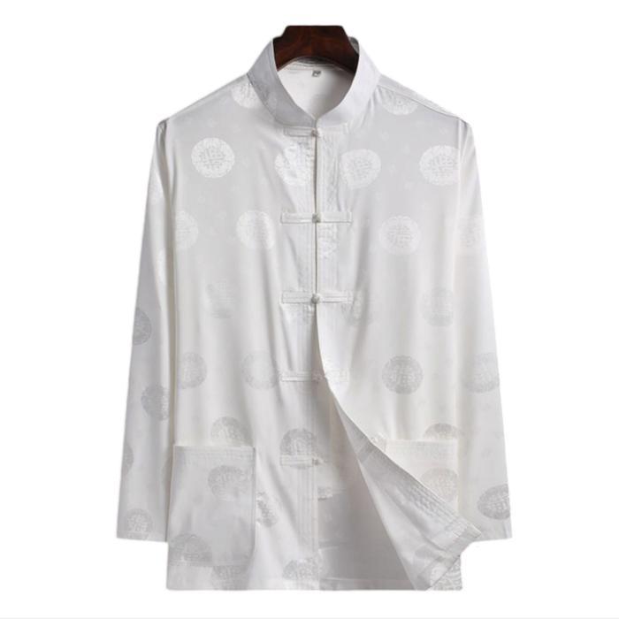GS-1 M-3XL Changsan gold pria baju sangjit pria cheongsam silver naga - Dalaman putih, M Terlaris