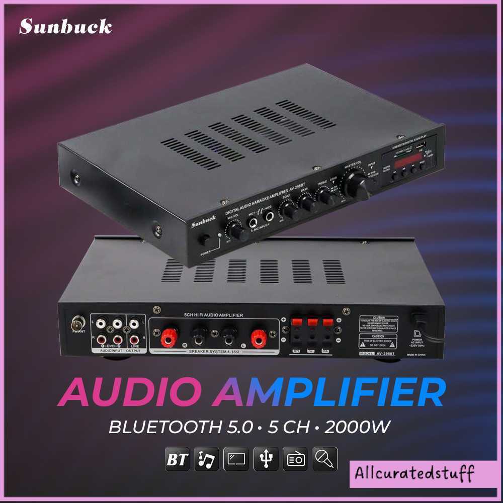 Sunbuck Audio Bluetooth 5.0 Amplifier 5 CH Remote 2000W - AV-298BT