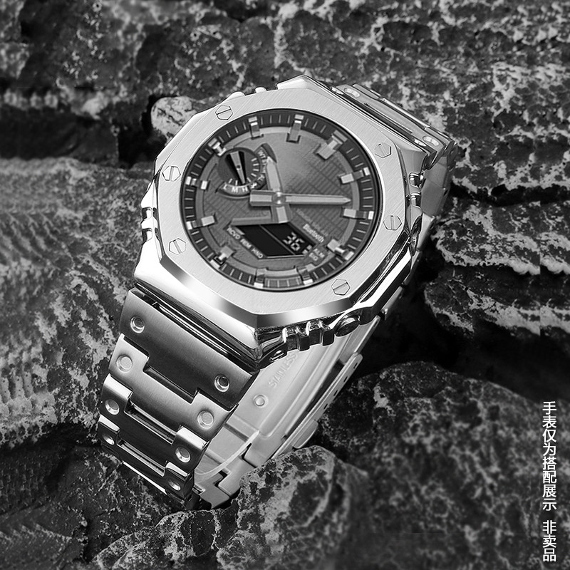 GBM-2100/GM2100/GA 2100  16mm Stainless Steel Watch Band for Casio G-SHOCK Metal Octagon Bracelet Re