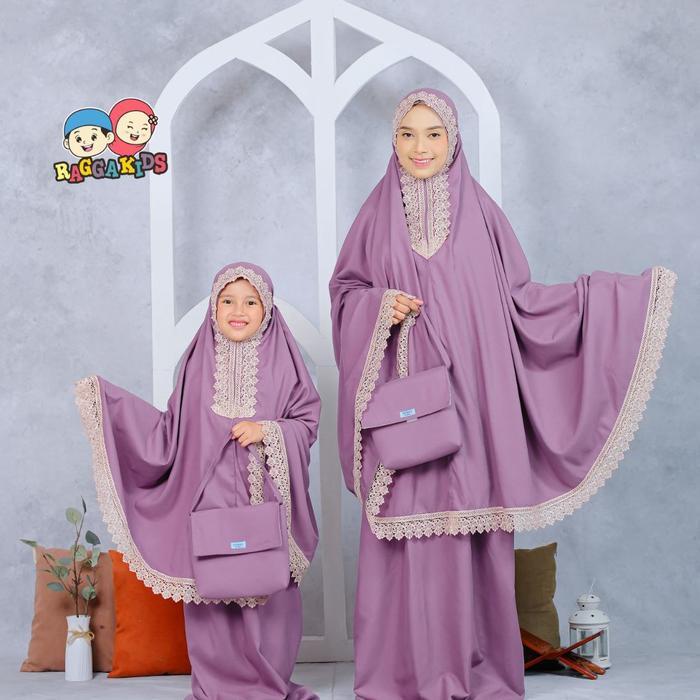 Mukena 2 in 1 / Mukena Rayya by Gynura Kids / Mukena Katun Couple - Lavender, Agen/