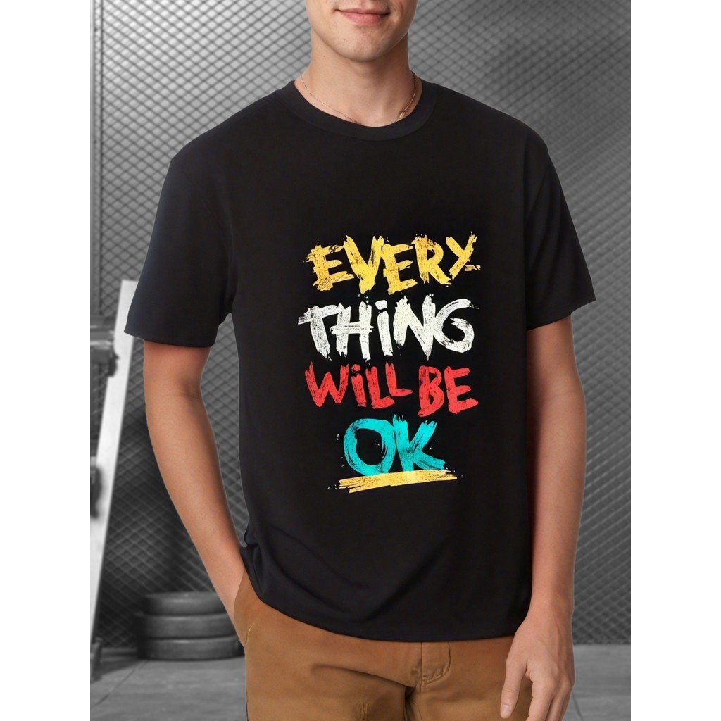 Kaos Pria Motif Print Lucu 100% Katun - Everything Will Be OK, Ukuran Plus