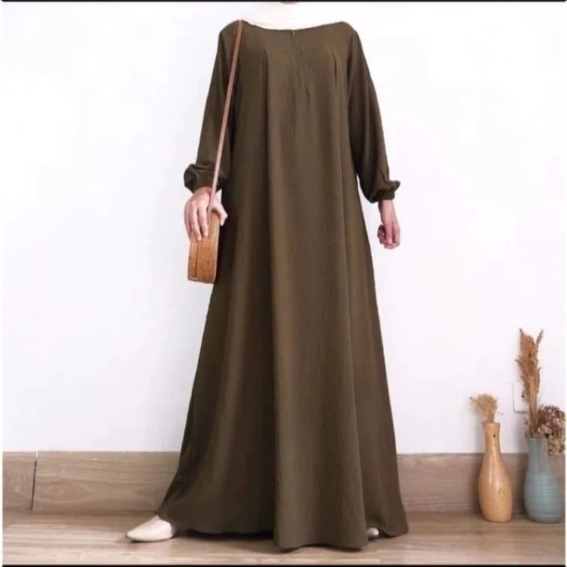 BIG SALE Baju Gamis Wanita Ibu ibu Terbaru Kondangan Crinkle Premium Pesta Polos Busui Elegan Kekini
