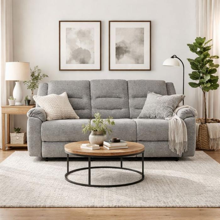 Karlstad Sofa 3 Seater Manual Recliner by Malinda Furniture - Light Grey