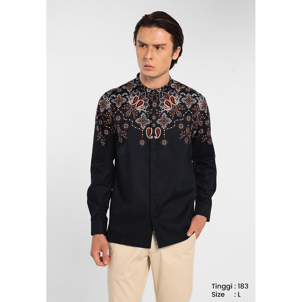 MANZONE - Mahnoor LS - Kemeja Koko Shanghai Lengan Panjang Pria - Black - Manzone & Minimal