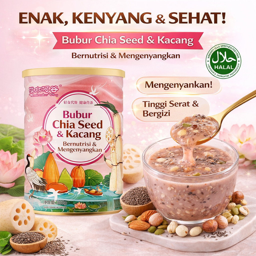 Bubur Akar Teratai Biji Chia / Serbuk Akar Teratai Instan / Bubur Kacang-kacangan Chia / Bubur Diet 