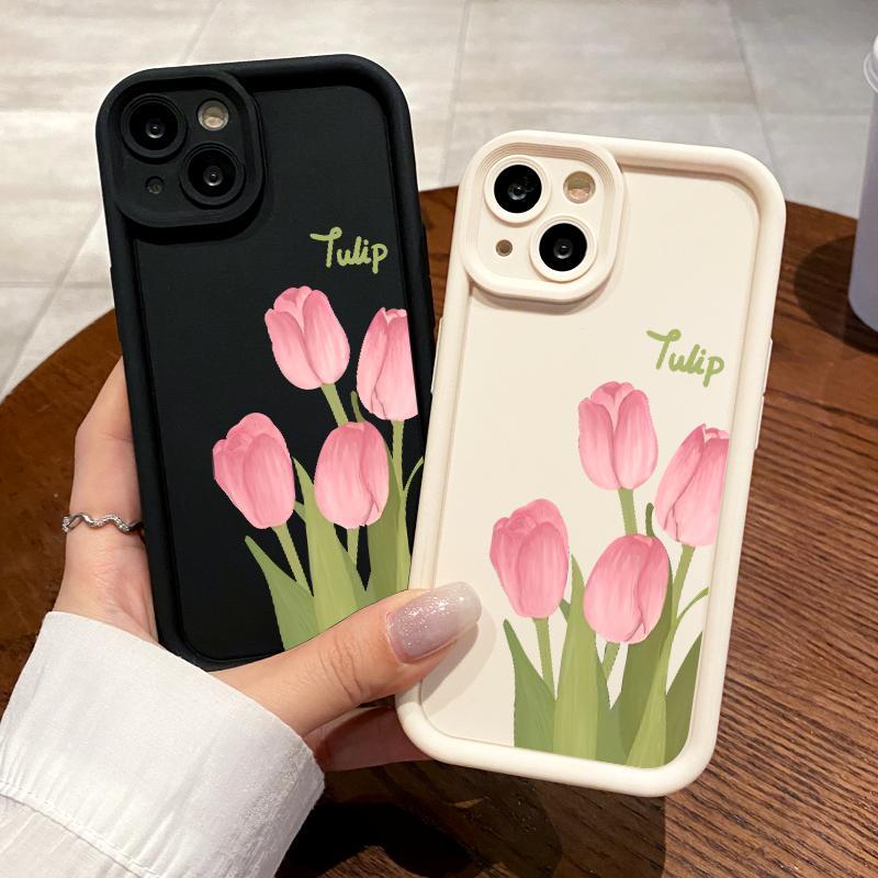 Casing For Iphone Case 15 Pro Max 12 Mini 13 14 16 17 Silicon Floral Tulip Shockproof Cashing