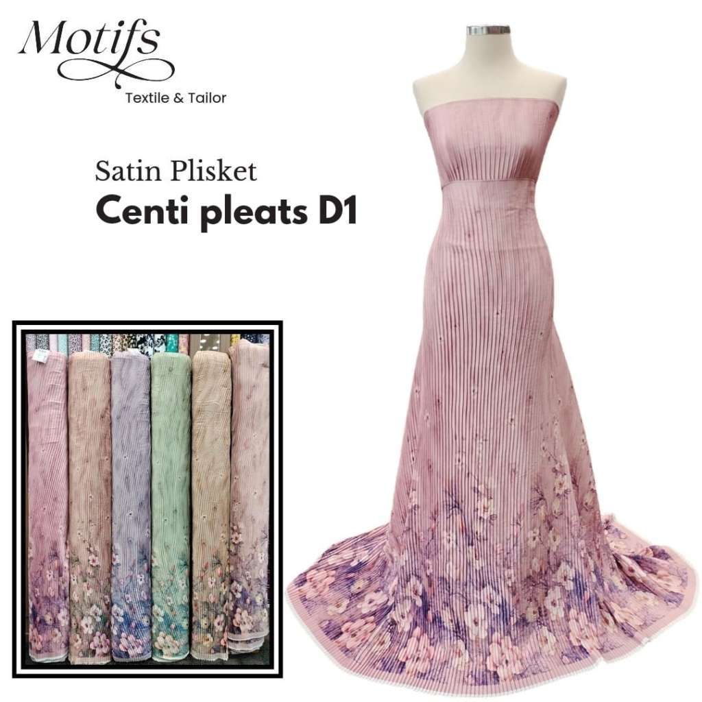 MOTIFS KAIN PRINTED SATIN PLISKET 3 CROWN CENTI PLEATES  Halus Tidak Mudah Kusut Rok Tunik Outer Dre