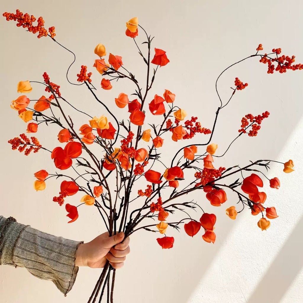 Premium Buah Plastik Hiasan CNY Cherry Kesemek Jeruk Lemon Pomegrante Artificial / Bunga Imlek Sinci