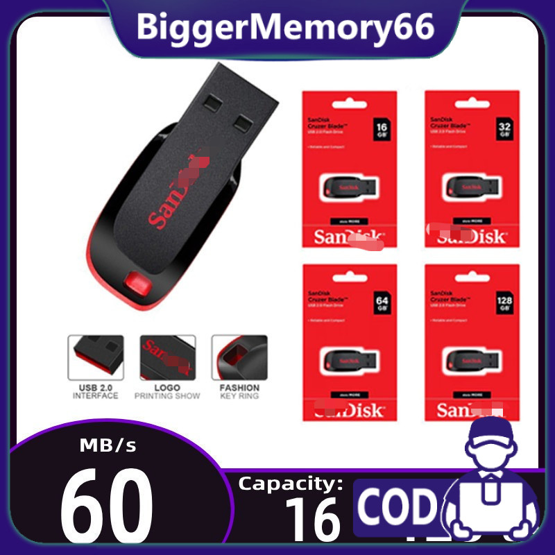 100% ORI COD Flashdisk  Cruzer Blade CZ50 128GB 64GB 32GB 16GB SDK Flash Drive USB 2.0 Original