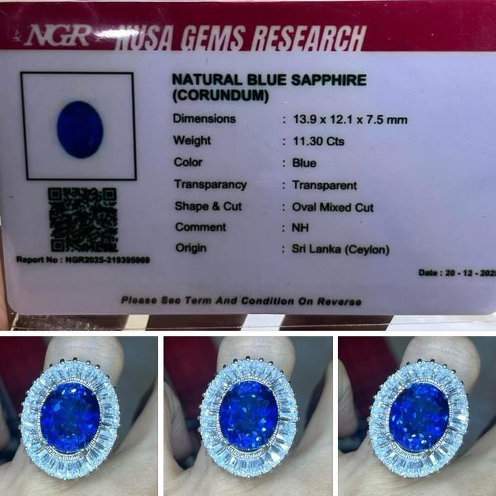 Cincin Wanita Elegan Blue Safir Memo - Natural Blue Sapphire