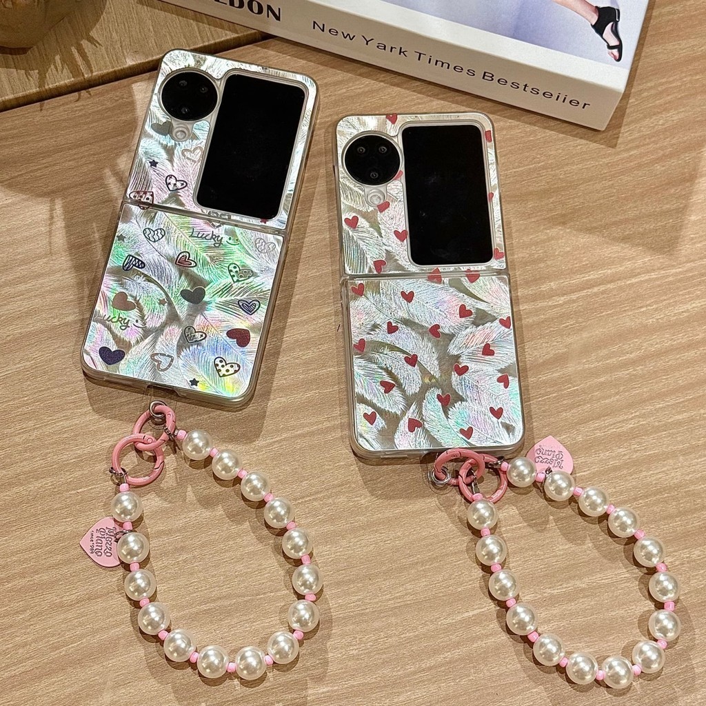 Kasus Ponsel Cinta Layar Penuh Bulu Klasik dengan Rantai Gelang Jantung untuk OPPO Temukan N2 Flip T