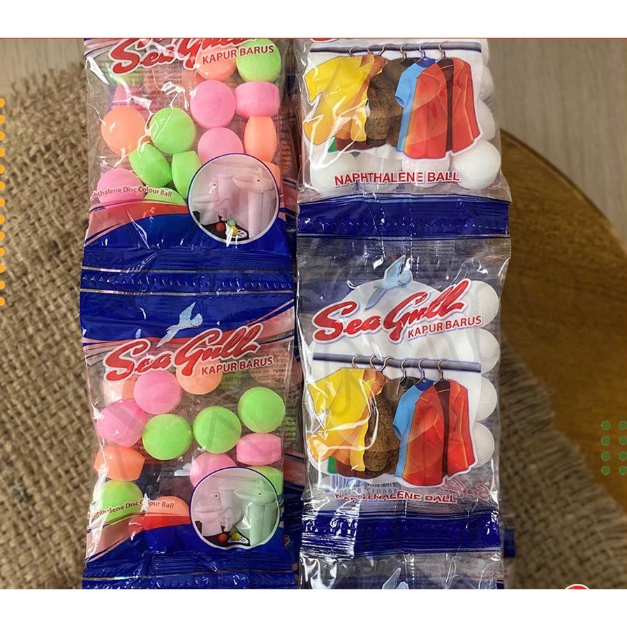Kapur Barus / Kamper Bentuk Bola / Kamper Anti Serangga dan Bau / Kamper SEAGULL Putih dan Warna
