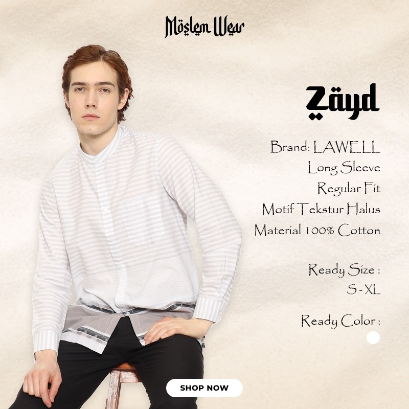 LAWELL ARTHUR-L Baju Koko Pria Lengan Panjang Motif Garis Katun Premium