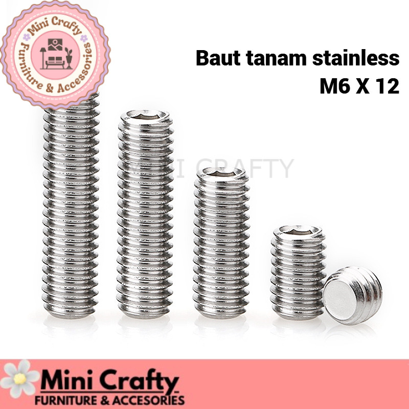 Baut Tanam L Stainless tahan karat M6 x 12 / L-Set Socket M6x12 Stainless - Mini Crafty