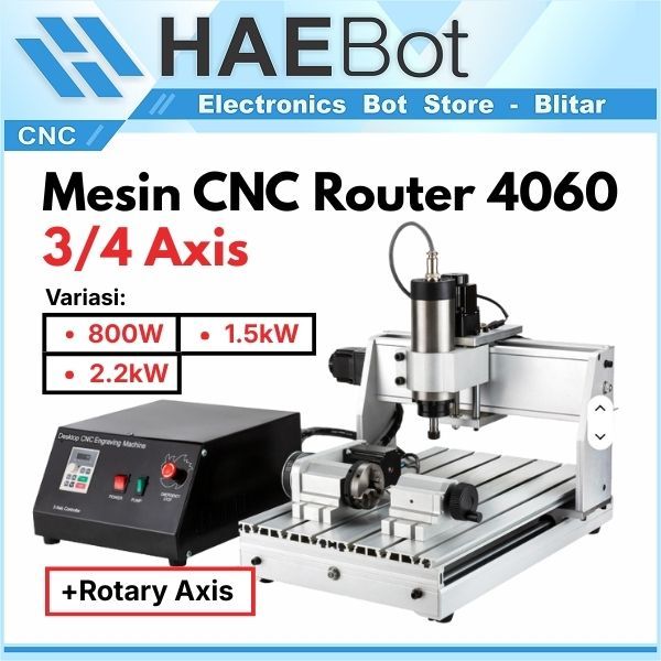 [HAEBOT] Mesin CNC Router Mini 4060 800W 1.5kW 2.2kW 3 4 Axis Mach3 Rotary CNC Engraving Cutting Alu