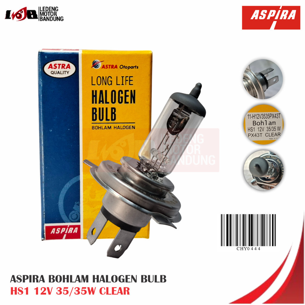 Aspira Lampu Depan Halogen HS1 H4 Hi Low 35 Watt 35w Bulb Bohlam Motor Vixion Tiger
