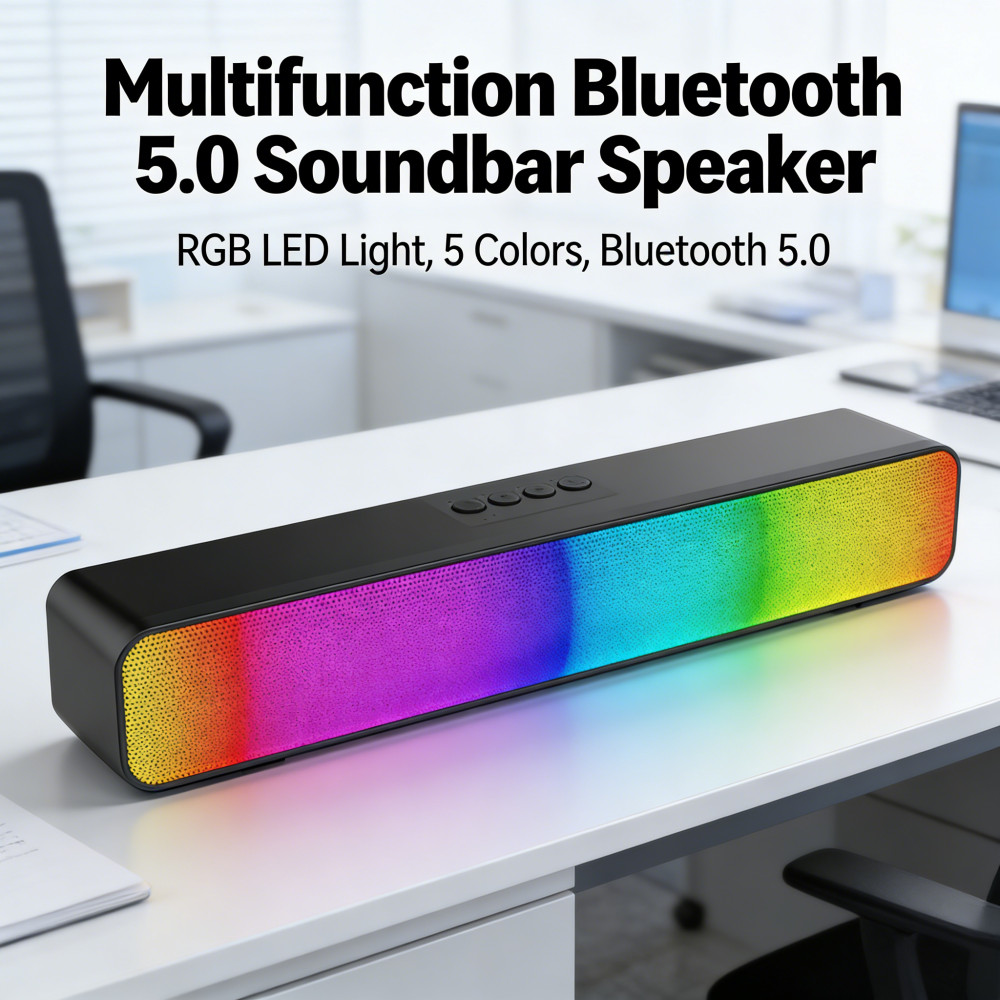 Bluetooth 5.0 TF Speaker 360° Stereo Surround TV Phone RGB LED Soundbar Soundbar