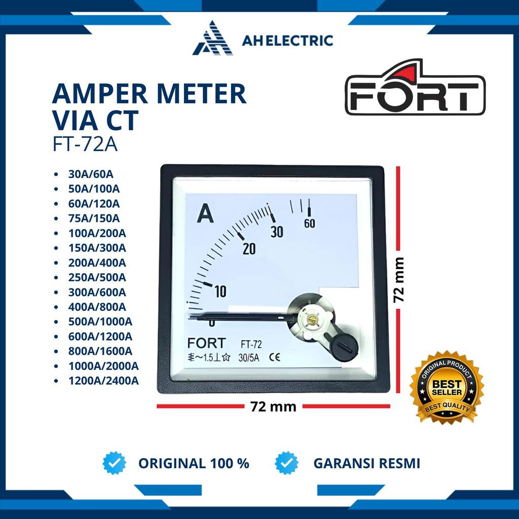 FORT Amper Meter FT-72A | 72x72mm | 72 x 72 mm | 7,2x7,2cm | 7,2 x 7,2 cm | Ampere Meter | Panel Met