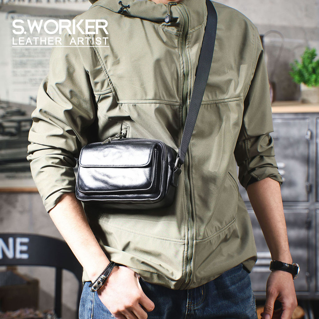 Genuine Leather Men's Casual est Bag Cowhide Crossbody Bag Fashion Phone Holster Vegetable Tanned Ru
